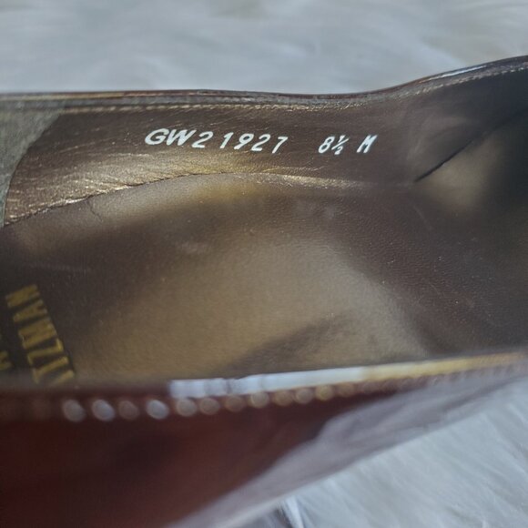 Stuart Weitzman Burgundy Patent Leather Peep Toe Platform Pumps SZ 8.5 - Picture 10 of 12